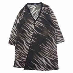 TORNADO MART トルネードマート カットソー 透かし シースルー ゼブラプリント ツイスト 総柄 5分袖 Vネック Tシャツ カットソー ブラウン系【中古】のサムネイル