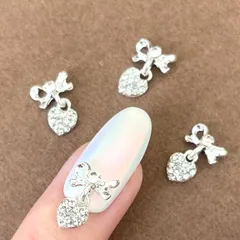 ネイルパーツ　リボンスウィングハート　クリスタルシルバー✨