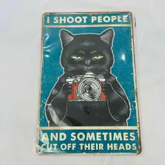 37ブリキウェルカムボード（カメラ猫）クリエイティブレトロ黒猫壁掛け絵画
