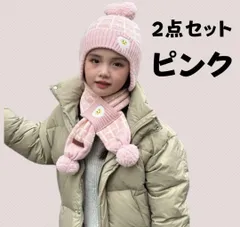 ピンクニット帽 マフラー セット♡人気 冬 厚手 韓国 派手♡耳当て スキー雪遊