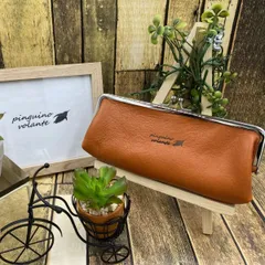 【姫路レザー】がま口　オレンジ　ペンケース　メガネ入　本革　カスタマイズOK商品