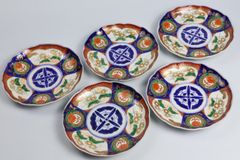 824 色絵　花　古伊万里　伊万里焼　骨董　アンティーク　中皿　6寸皿　5客セット