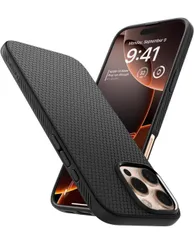 ★Spigen 【創業18年の技術力】iPhone 16 Pro Max ケース 米軍MIL規格 ストラップホール マット TPU バンパー 耐衝撃 リキッド・エア ACS07988 (マット・ブラック)