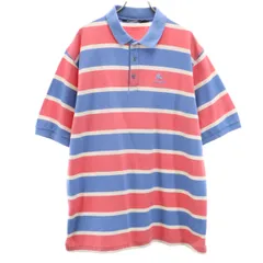 Burberrys バーバリーズ 90s USA製 オールド ボーダー柄 半袖 ポロシャツ XL ブルー系 鹿の子 メンズ 古着