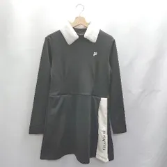 ◇ ⊇◎●未使用● FILA GOLF 裏起毛 長袖 ひざ丈 ゴルフウェア ワンピース サイズM ブラック ホワイト レディース E  【1502030005264】