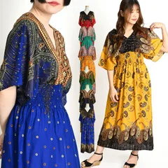 ワンピース 春 夏 レディース 半袖 ロング マキシ丈 シャーリング ワンピ ピーコック 孔雀 ペイズリー 柄 総柄 ロングワンピース マキシワンピース 柄ワンピース 総柄ワンピース フレアワンピース 大きいサイズ きれいめ 個性的