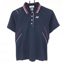 【美品】ヨネックス 半袖ポロシャツ ネイビー×白 襟ライン ロゴ刺しゅう VERYCOOL レディース O(XL) ゴルフウェア YONEX