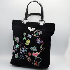 極美品 シンクビー トートバッグ 黒ベロア生地 豪華刺繍＆ビーズ等 