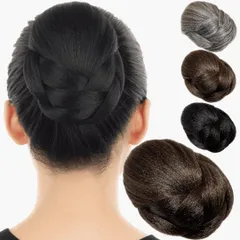 Luce brillare 和装ウィッグ シニヨン お団子 お団子ウィッグ 着物ウィッグ 部分ウィッグ 和装 ヘアピース ヘアーピース 着物ウィッグ 着物 日本舞踊 着付け 編み込み ポイントウィッグ レディース 女性 和装ヘアピー [ダークブラウン] [凛]