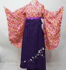 二尺袖着物袴セット ジュニア用 140cmサイズ 百花繚乱 赤地 袴変更可能 卒業式にどうぞ NO41140