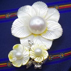 シェル×パールブローチ　SILVER925　13.5g　花モチーフ　レディース