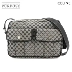 新品同様 セリーヌ CELINE マカダム ショルダー バッグ キャンバス レザー グレー ブラック シルバー 金具 Macadam Shoulder Bag 90289253