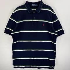 古着 90's/90年代 ポロバイラルフローレン Polo by Ralph Lauren ポロシャツ ワンポイント ロゴ 刺繍 2ボタン マルチボーダー XL  ネイビー系 マルチカラー メンズ