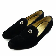 イヴサンローラン YVES SAINT LAURENT リヴゴーシュ オペラシューズ ローファー スリッポン モック ビジュー ベロア ベルベット 42 27.0cm 黒 ブラック /AQのサムネイル