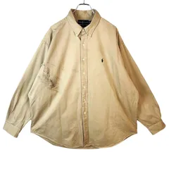 ラルフローレンRalph Lauren長袖ボタンダウンシャツblakeポニーロゴ刺繍ワンポイントベージュコットンvintageヴィンテージ41009