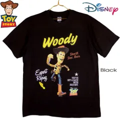D010 ウッディ Ｔシャツ WOODY 半袖 BUZZ バズライトイヤー ブラック Disney ディズニー Pixar ピクサー TOY STORY トイストーリー ブラック メンズ レディース ジェシー ザーグ レックス ペアルック  日本未発売 レア