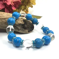 ターコイズ&水晶 パワーストーン ブレスレット 12mm （ライトブルー）メンズ・レディース　男性・女性　数珠ブレス　開運  [1]