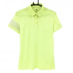 アディダス 半袖ポロシャツ　蛍光イエロー 総柄地模様 袖3ライン レディース OT(XL) ゴルフウェア adidas