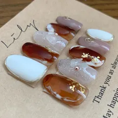 即納◎ ネイルチップ　カフェオレネイル　ニュアンス　ブラウンネイル