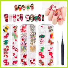 『数量限定』ラインストーン パール メタルパーツ ネイルパーツ ネイルパーツ ハート ネイルアート 花 リボン ジュエリーパーツ 靴下 ベル トナカイ ハンドメイド 雪の結晶 クリスマスツリー サンタ デコパーツ 可愛い 立体 3D ピンセットとドットペン付き