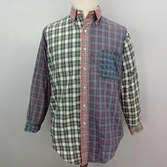 Brooks Brothers MAKERS ブルックスブラザーズ クレイジーパターン 長袖 ボタンダウン チェックシャツ USA製 古着 切り替え 薄手 サイズ 15-R メンズM相当