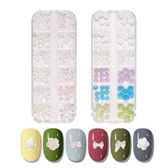 ネイルパーツ 花 リボン オーロラ 大きい ネイル パーツ 半円パール 3D 立体 バラ カメリア 椿 蝶々 ネイルアート デコパーツ ジュエリーパーツ レジン ハンドメイド 2ケース入り