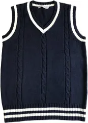 Lucky Charm ラッキーチャーム メンズ ベスト ニット フィット ニットベスト ビジネス カジュアル ゴルフ vネック 学生 ケーブル編み スクール 紳士 通学 ライン ボーイズ アウトドア 防寒 暖かい インナー(ネイビー,  M)