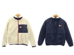 トミー TOMMY ジーンズ JEANS リバーシブル ロゴ ボアジャケット ブルゾン ボアフリース XS オフホワイト 紺 赤 /ES ■OS