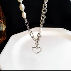 No.123  シルバー　ハート　おしゃれ　チョーカーネックレス
