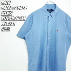 【US古着･90’s~】POLO RALPH LAUREN　ポロラルフローレン　CUSTOM FIT　半袖チェックシャツ　メンズ　サイズ表記16 40/41　XL~2XL相当　ブルー×ホワイト