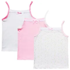 【新着商品】夏 リボン 女児 ３枚セット キッズ 綿 トップス 可愛い ガールズ インナー ピンク 女の子 キャミソール 白 タンクトップ 子供服 110 Chris] [Enfants