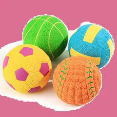 【数量限定】噛むおもちゃ 歯磨き ・バスケットボール】 ・サッカー・バレーボール 丈夫 野球 耐久性 【４個セット 運動不足・ストレス解消 音の出る ボール 知育玩具 おもちゃ 子犬/小型犬/中型犬に適用 犬 (直径6cm) SCHITEC