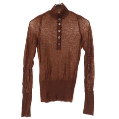 HERMES エルメス Cashmere knit Hボタンカシミヤハイネックニットセーター  ブラウン XS