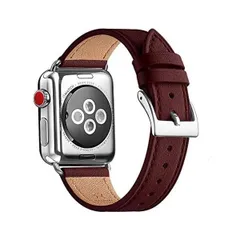 Apple Watch バンド 本革製 レザー (38/40/41mm,ワインレッド/シルバーバックル)