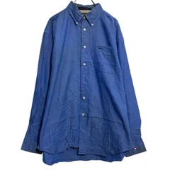 TOMMY HILFIGER 長袖 無地シャツ トミーヒルフィガー L ブルー ボタンダウン ポケット 古着卸 アメリカ仕入 a612-5794
