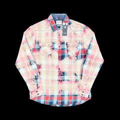 GUESS ゲス ハード ブリーチ加工 ケミカル ウォッシュ ウエスタン 袖裏 デニム チェック ネルシャツ 80年代 90年代 ファッション リバイバル アメカジ レギュラー タイト スリム ワイド ビッグ オーバー サイズ インポート ストリート サーフ