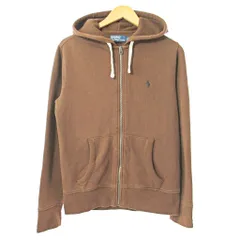 ポロ バイ ラルフローレン Polo by Ralph Lauren 90s ジップアップ パーカー スウェット ジャケット ロゴ刺繍 フーディー 裏起毛 S 茶 ブラウン 0808 IBO73