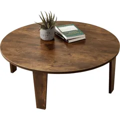 机 【木目調天板がスタイリッシュ】 折りたたみ 完成品 センターテーブル 丸型 円形 軽量 ローテーブル ヴィンテージ リビング 直径88 萩原 高さ32 ブラウン MT-6869BR