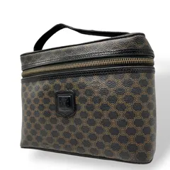 美品 セリーヌ CELINE ブラックマカダム 黒マカダム ハンドバッグ バニティ トリオンフ ゴールド金具 ブラック 黒 ブラウン 茶色 PVC レザー 本革 ファスナー開閉 ポーチ ヴィンテージ K10
