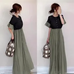 ワンピース レディース 即購入OK 半袖 ロングワンピース 配色 体型カバー 夏 お呼ばれ 上品 ゆったり 可愛い カジュアル シンプル 体型カバー きれいめ 大人 xzzhang597