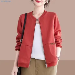 ャケット レディース アウター 長袖 無地 トレーナー カジュアル ジップアップ ジ 春 秋 冬 2XL レット R10110