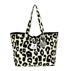 【特価セール】[Nomadra] 【ハートのチャーム付き】 トートバッグ レディース レオパード アニマル 大容量 マザーズバッグ キャンバス 大きめ A4/B4対応 厚手 帆布 ブラック エコバッグ 肩掛け