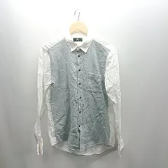 ◇ Θ HARE ハレ コットン ウール切替 長袖 シャツ サイズL グレー ホワイト メンズ E  【1502060046831】