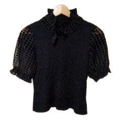 LANVIN COLLECTION(ランバンコレクション) 半袖カットソー サイズ40 M レディース美品  - 黒 ハイネック/ニット/ドット柄