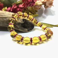 シトリン パワーストーン ブレスレット 10mm (レッド) 11月誕生石 メンズ・レディース 男性・女性  数珠 黄色 金運 ○