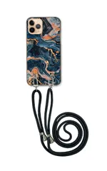 iPhone 17 ProMAX アイフォン17プロマックス スマホケース ショルダーストラップ 紐 付き 絵具 ペンキ マーブル 大理石 ストリート おしゃれ クール かっこいい ネイビー カラー03