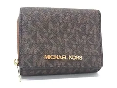 ■美品■ MICHAEL KORS マイケルコース MK柄 PVC 二つ折り 財布 ウォレット 札入れ 小銭入れ カード入れ レディース ブラウン系 DK5979