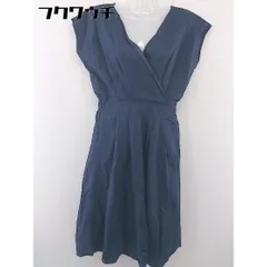 ◇ Roomy's ルーミィーズ カシュクール　フレンチスリーブ　ウエストゴム 膝下丈 ワンピース サイズF ネイビー レディース  【中古】 【1108190003791】のサムネイル