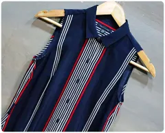 Tommy Hilfiger(トミーヒルフィガー) ストライプ ノースリーブ シャツ ワンピース 女性 XXS )