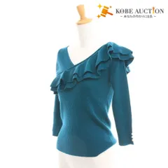 ■ グレースコンチネンタル ニット 七分袖 19443014 トップス ハイゲージ フリル 袖パール レディース 36 （S相当）グリーン 未使用